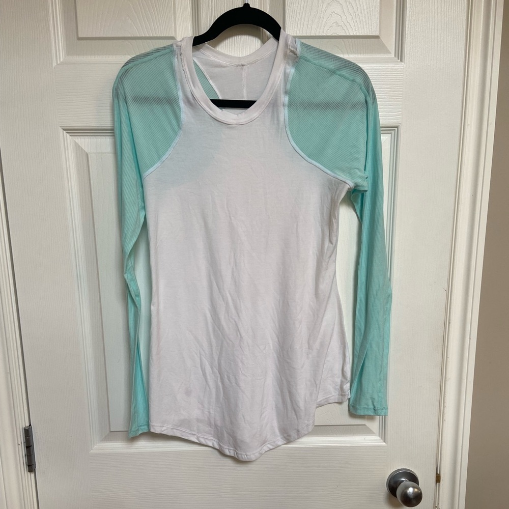 Lululemon Athletica White and Mint Long Sleeve Top